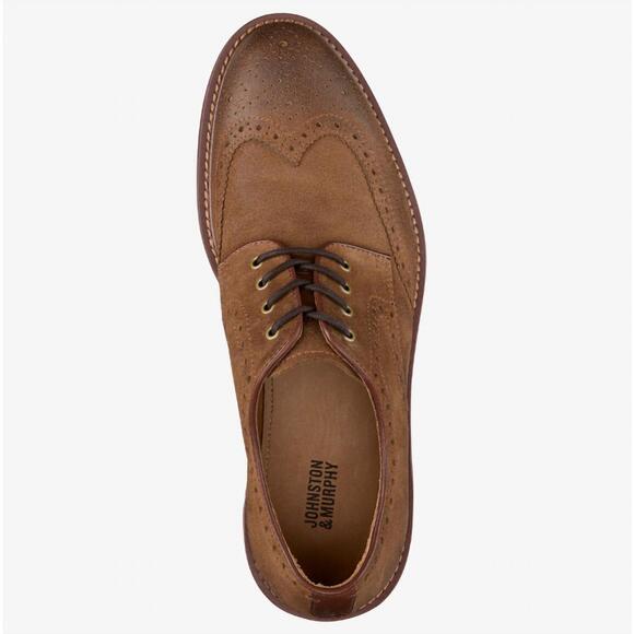 NEW JOHNSTON & MURPHY men's cambridge wingtip shoe in tan oiled suede